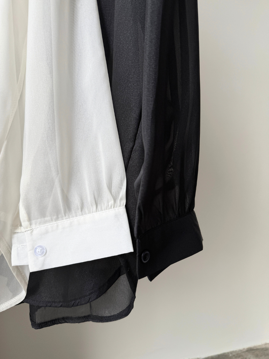 Huan Huan Back Pearl Pankou Sheer Chiffon Shirt (Reject-Free size)-The Black Bow-