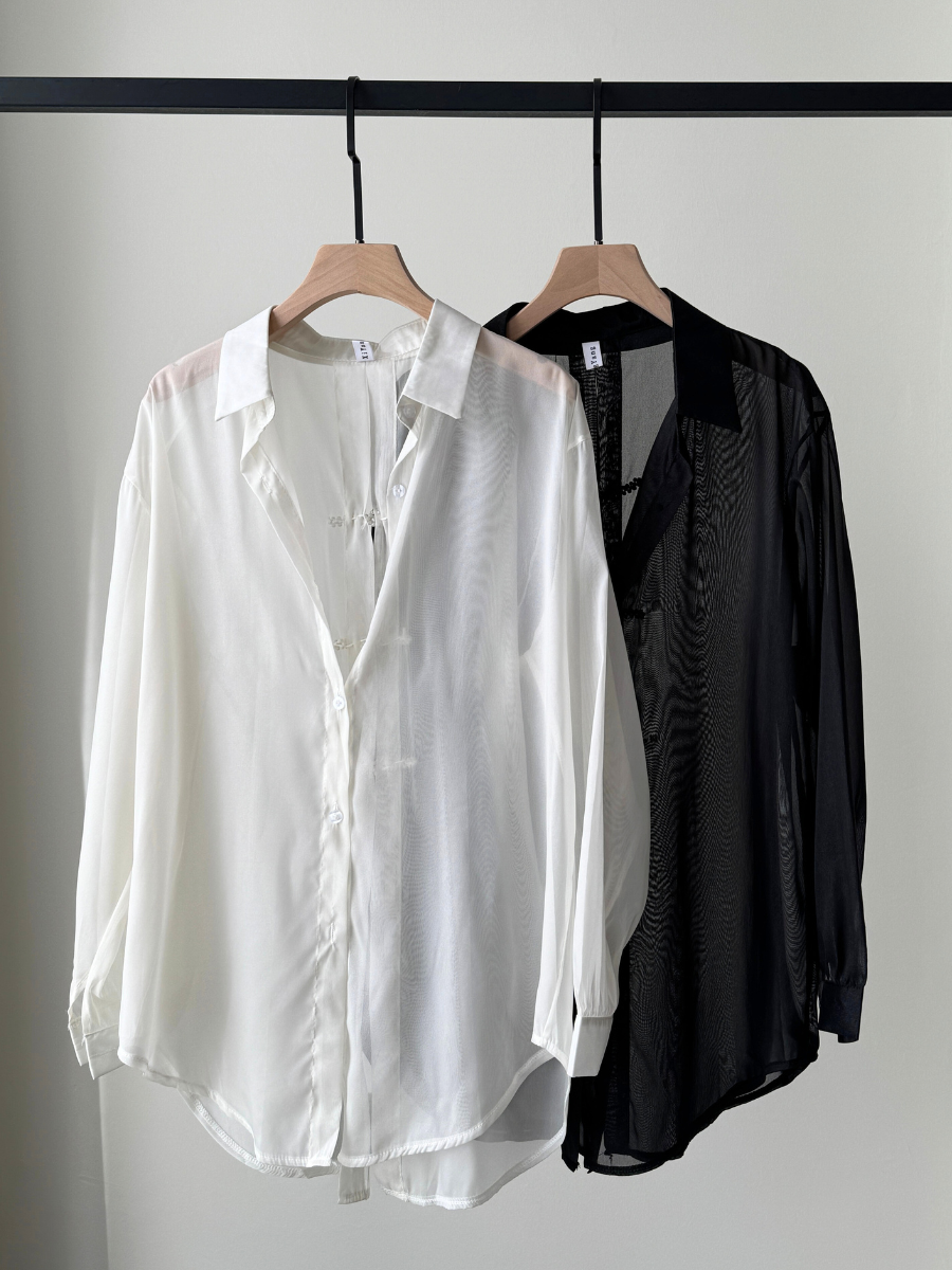 Huan Huan Back Pearl Pankou Sheer Chiffon Shirt (Reject-Free size)-The Black Bow-