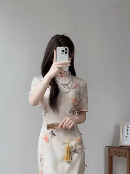 Ci Feng Mid Sleeve Floral Cheongsam