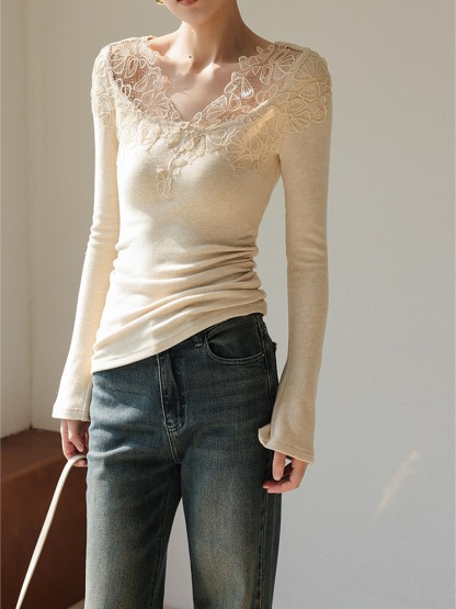Harmony Lace-Trim Knit Top