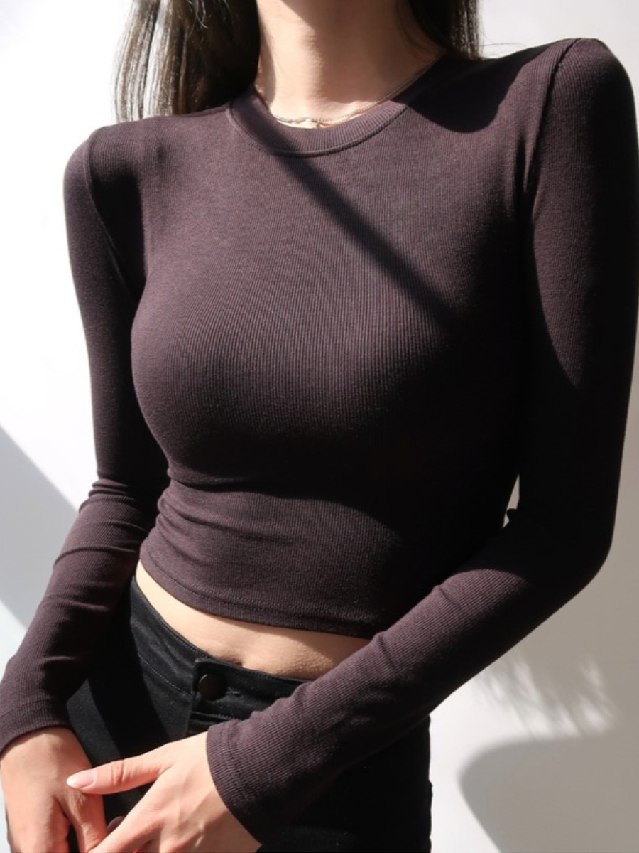 Rose Long Sleeve Cropped Top-The Black Bow-