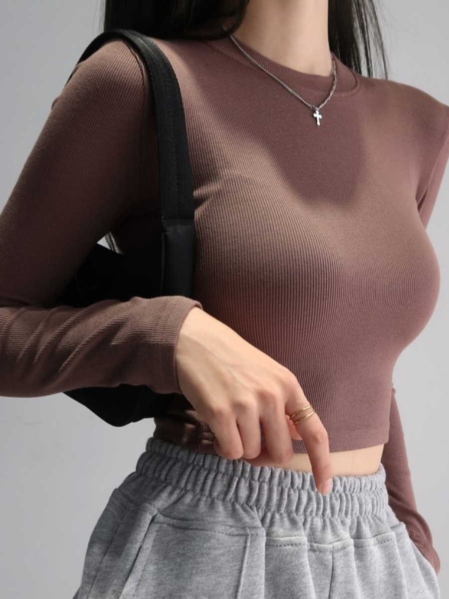 Rose Long Sleeve Cropped Top-The Black Bow-