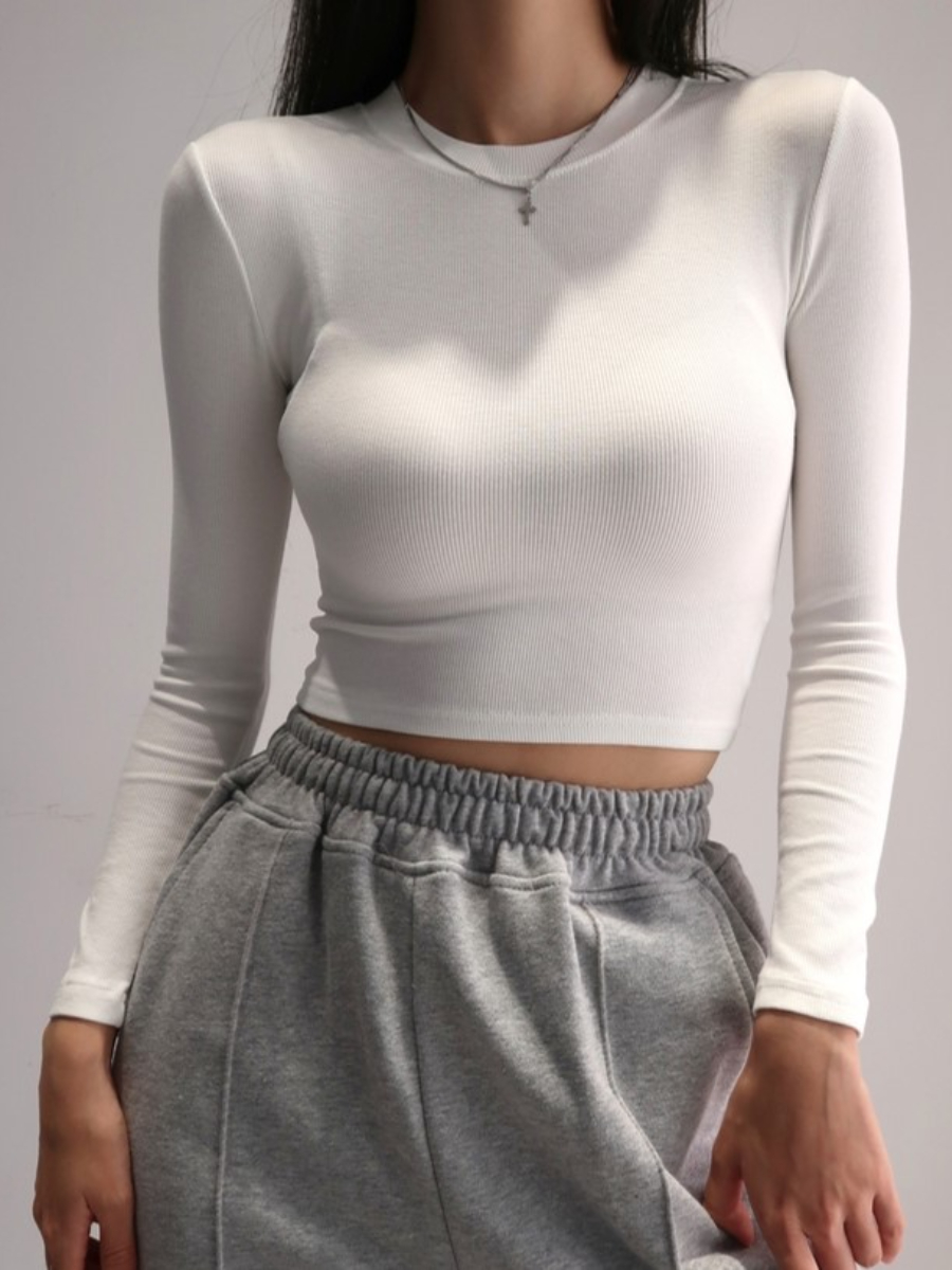 Rose Long Sleeve Cropped Top-The Black Bow-