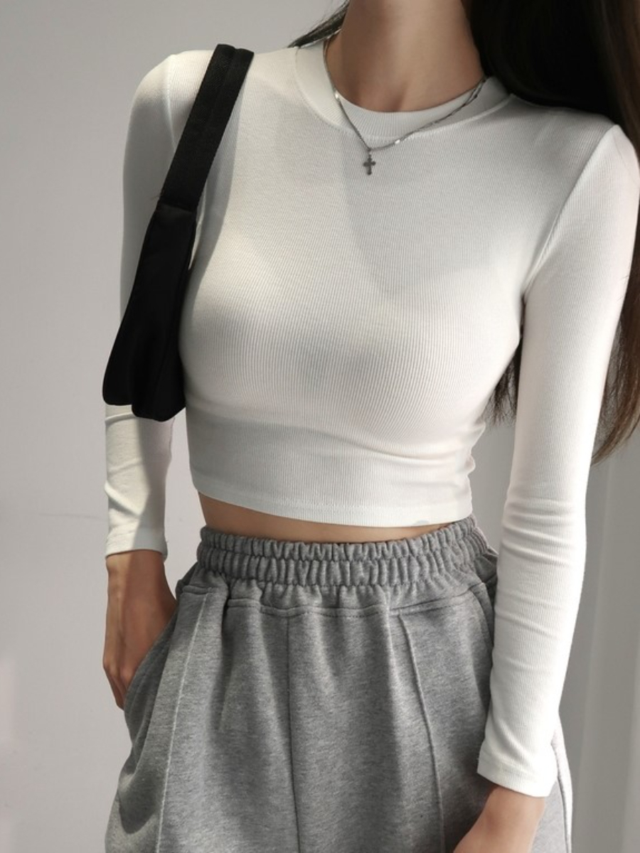 Rose Long Sleeve Cropped Top-The Black Bow-