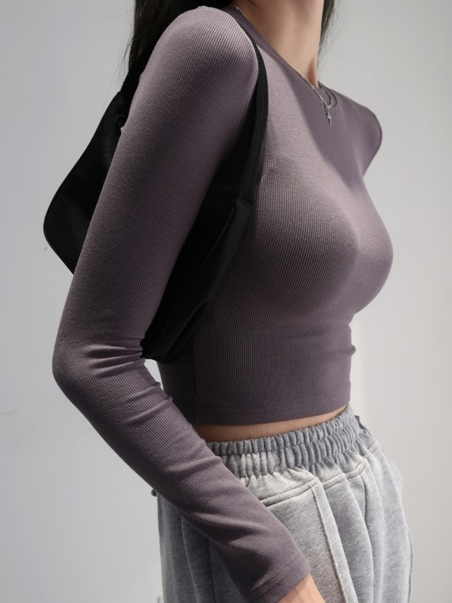 Rose Long Sleeve Cropped Top-The Black Bow-