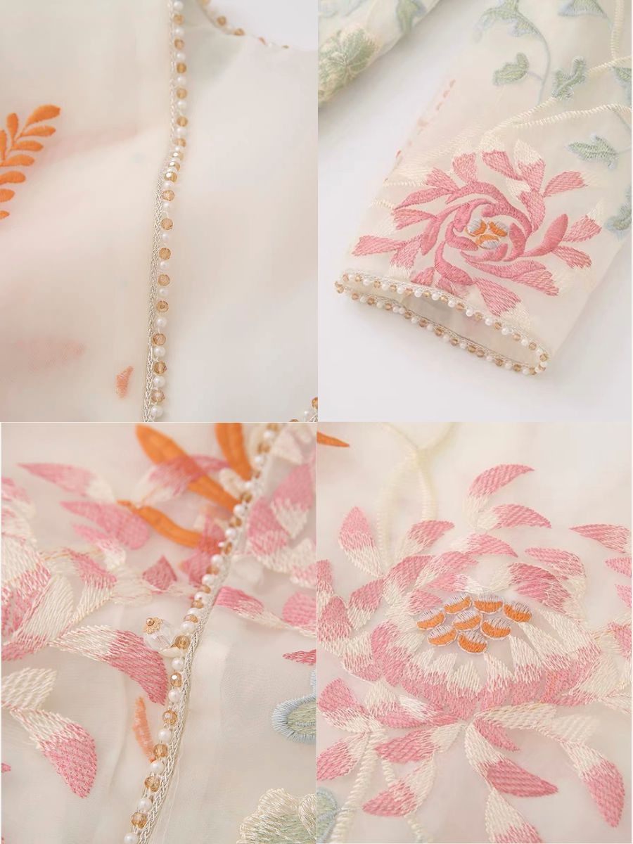Li Ya Floral Embroided Long Sleeve Oriental Vest