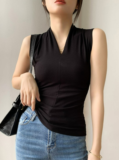 Karsyn V-Neck Sleeves Top -The Black Bow-