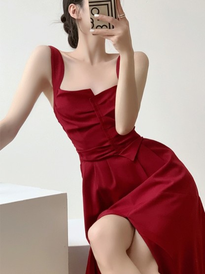 Nyla Queen Anne Neckline Midi Dress-The Black Bow-