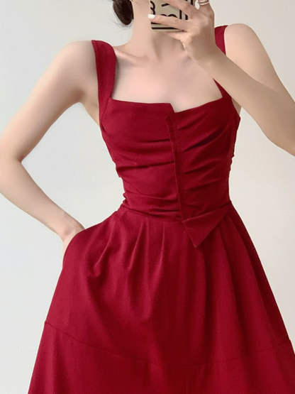 Nyla Queen Anne Neckline Midi Dress-The Black Bow-