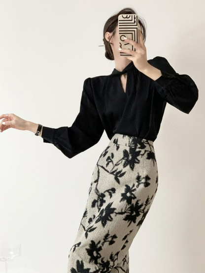 Tacyn Satin Front Wrap Shirt -The Black Bow-