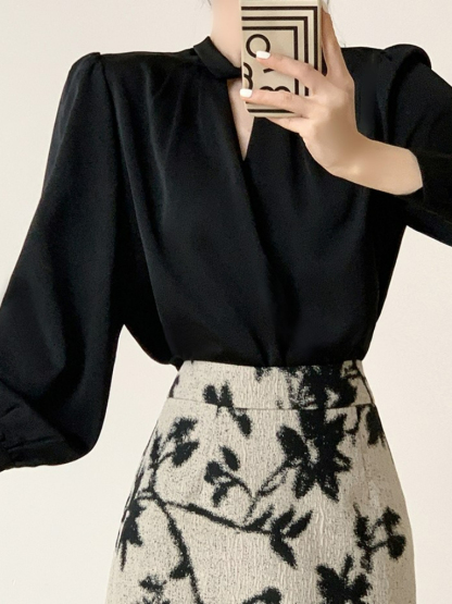 Tacyn Satin Front Wrap Shirt -The Black Bow-