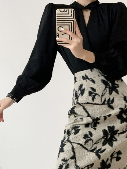 Tacyn Satin Front Wrap Shirt -The Black Bow-