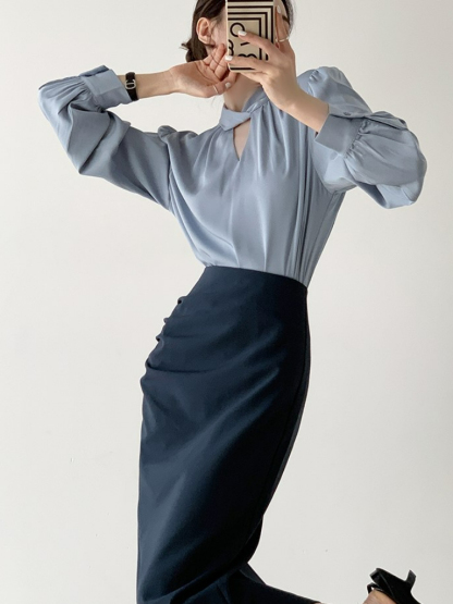 Tacyn Satin Front Wrap Shirt -The Black Bow-