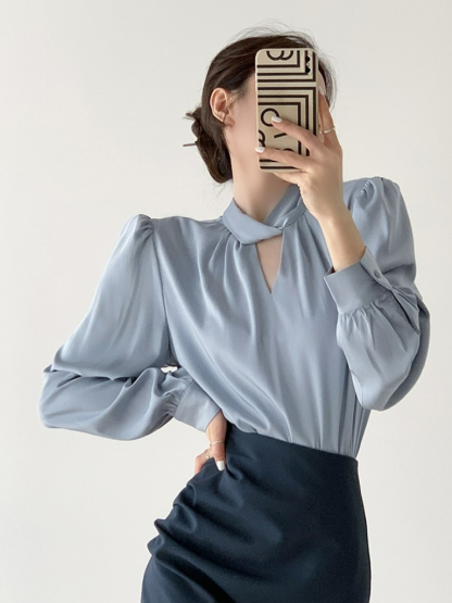 Tacyn Satin Front Wrap Shirt -The Black Bow-
