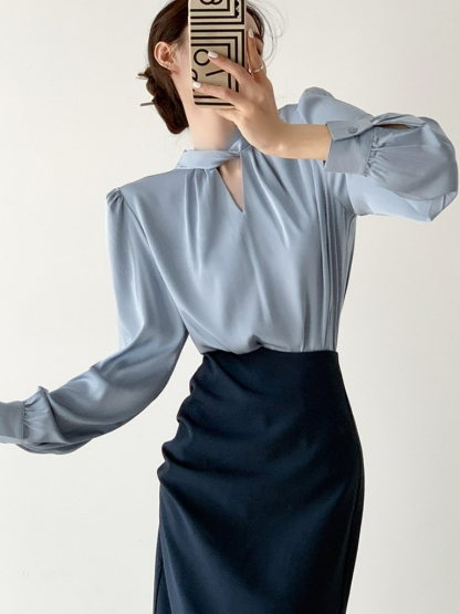 Tacyn Satin Front Wrap Shirt -The Black Bow-
