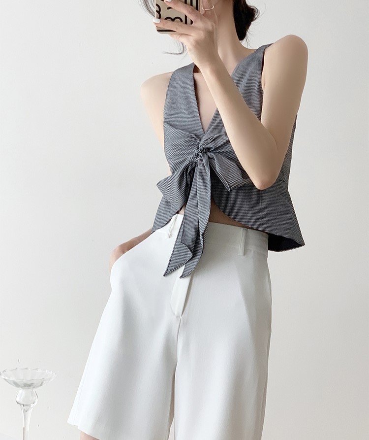 Debra Back Slit Sleeveles Top & Teaga Mid-Length Pants-The Black Bow-