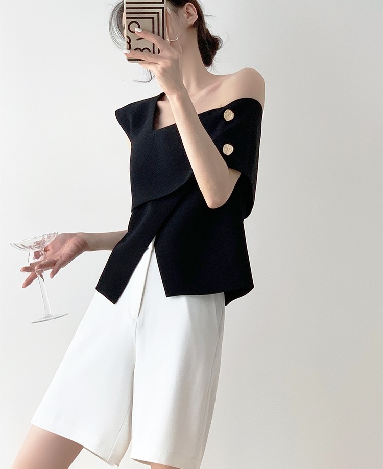 Debra Back Slit Sleeveles Top & Teaga Mid-Length Pants-The Black Bow-