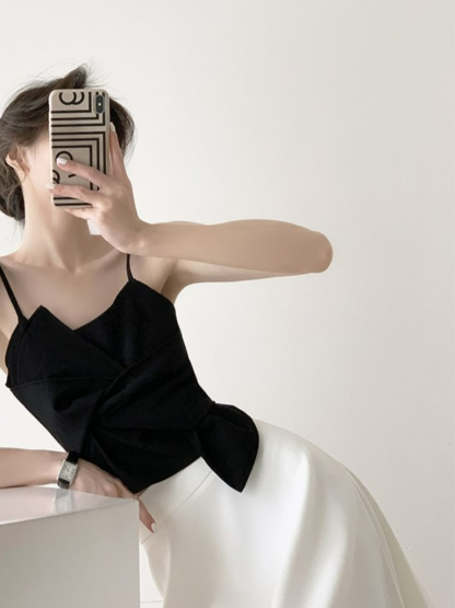 Tatey Asymmetrical Front Bow Cami Top-The Black Bow-