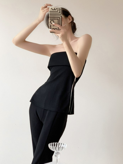 Teylaa Foldover Zip Side Tube Top-The Black Bow-