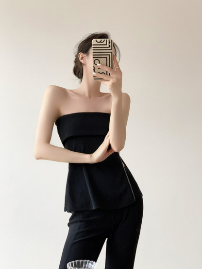 Teylaa Foldover Zip Side Tube Top-The Black Bow-