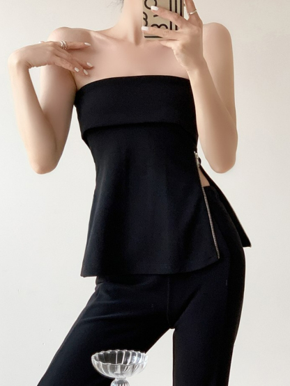 Teylaa Foldover Zip Side Tube Top-The Black Bow-