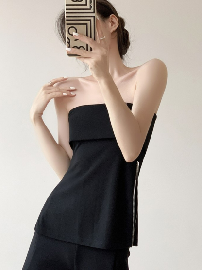 Teylaa Foldover Zip Side Tube Top-The Black Bow-