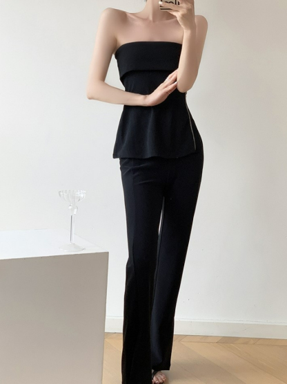 Teylaa Foldover Zip Side Tube Top-The Black Bow-