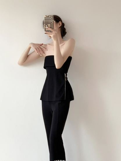 Teylaa Foldover Zip Side Tube Top-The Black Bow-