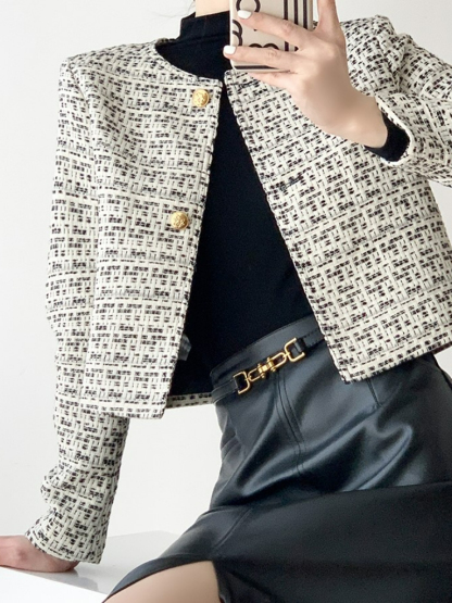 Sawyer Light Luxury Golden Button Jacket (Discounted-S size)-The Black Bow-