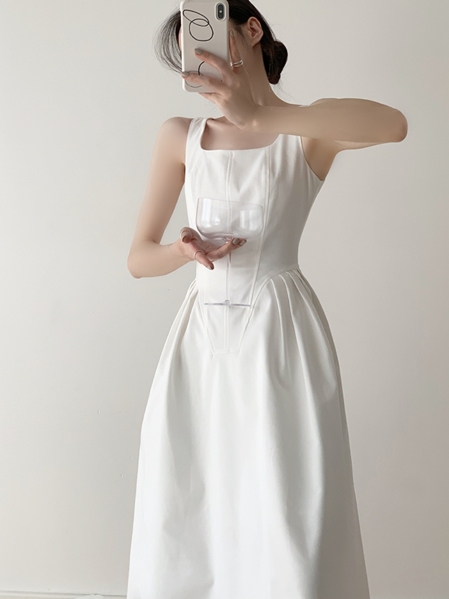 Jordyn Vintage French Fishbone Umbrella Dress-The Black Bow-