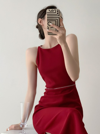 Xantho Bateau Neck Side Slit Dress-The Black Bow-