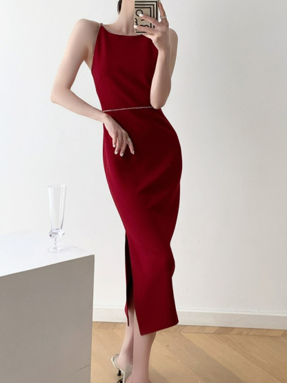 Xantho Bateau Neck Side Slit Dress-The Black Bow-