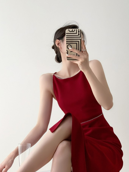 Xantho Bateau Neck Side Slit Dress-The Black Bow-