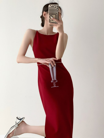 Xantho Bateau Neck Side Slit Dress-The Black Bow-
