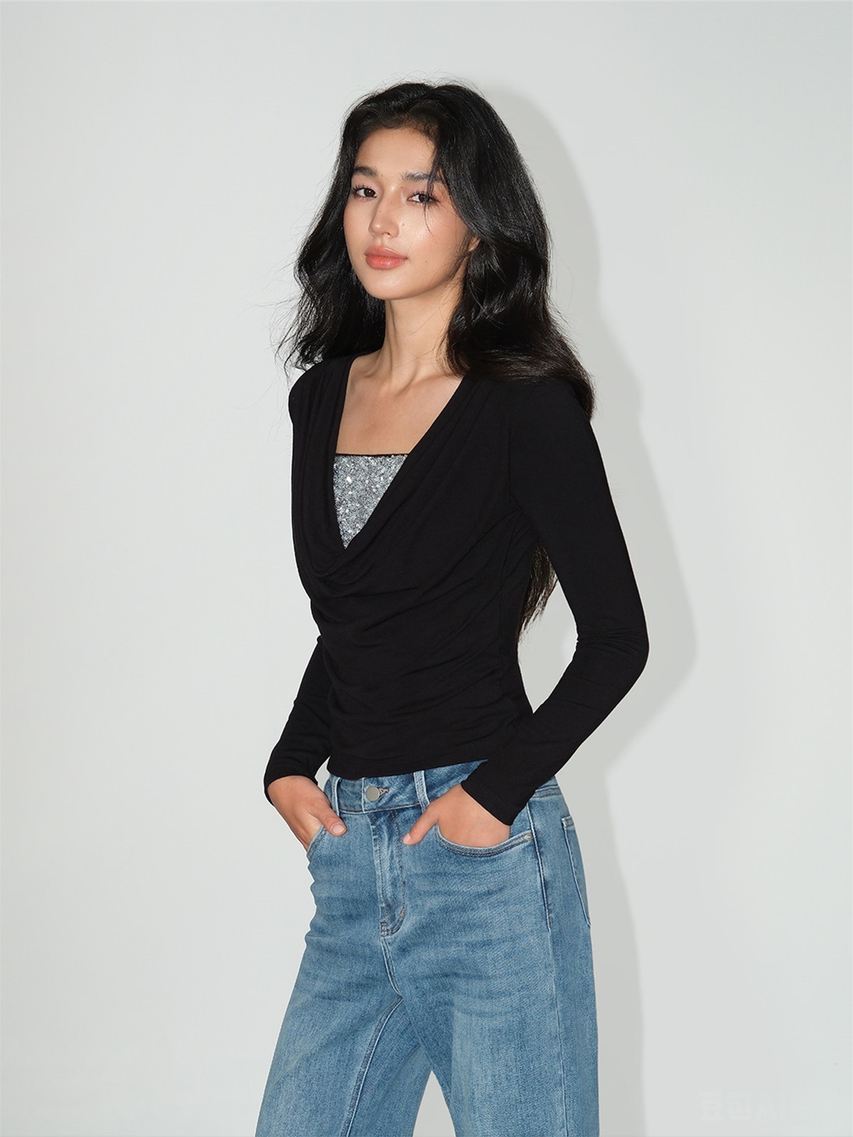 Lunara Sequin Camisole & Ruched Wrap Top
