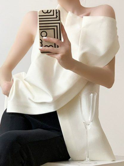 Reagan One Shoulder Pleated Top-The Black Bow-