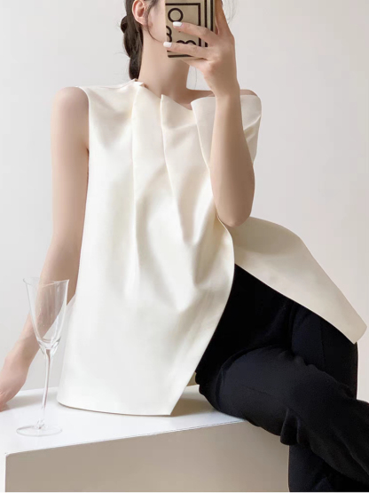 Reagan One Shoulder Pleated Top-The Black Bow-