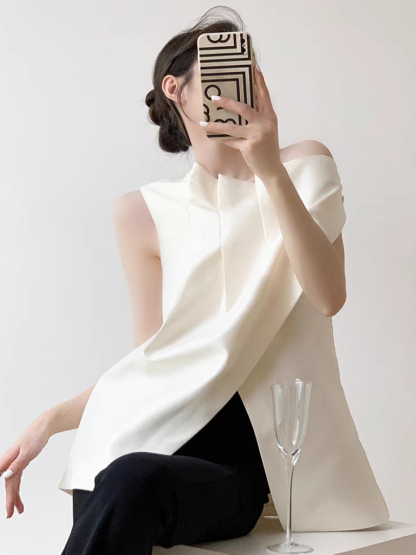 Reagan One Shoulder Pleated Top-The Black Bow-