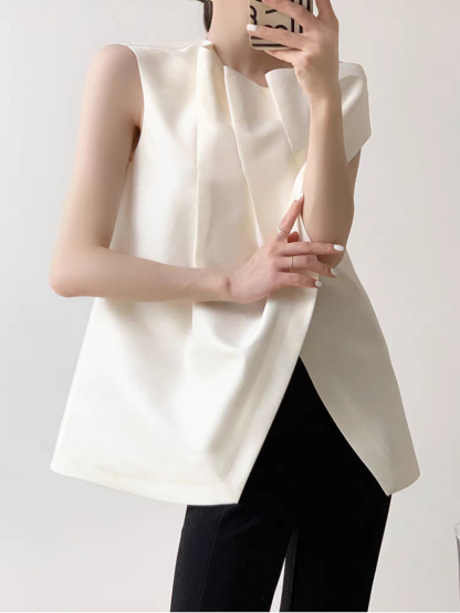 Reagan One Shoulder Pleated Top-The Black Bow-