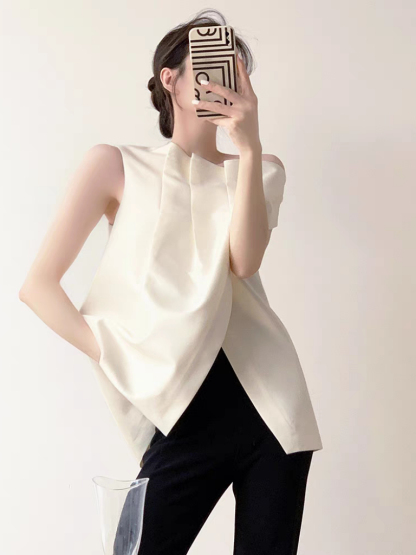 Reagan One Shoulder Pleated Top-The Black Bow-