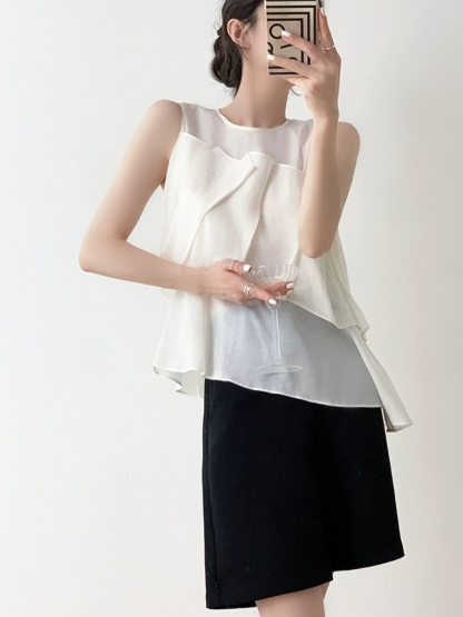 Reana Round Neck Pleated Top-The Black Bow-