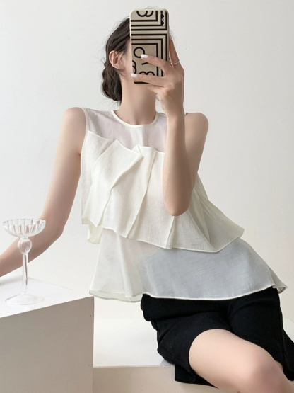 Reana Round Neck Pleated Top-The Black Bow-