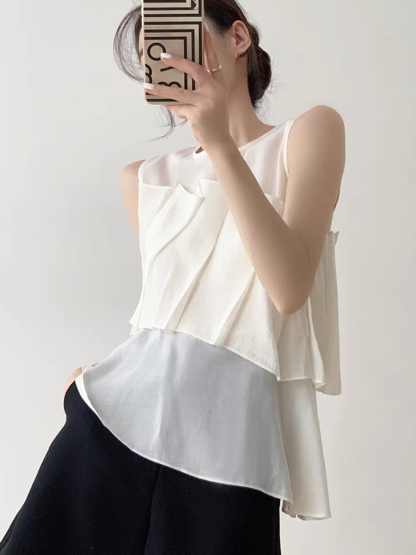 Reana Round Neck Pleated Top-The Black Bow-