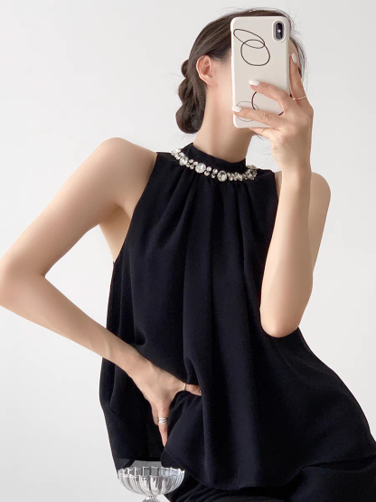 Raney Rhinestone Halter Neck Top-The Black Bow-