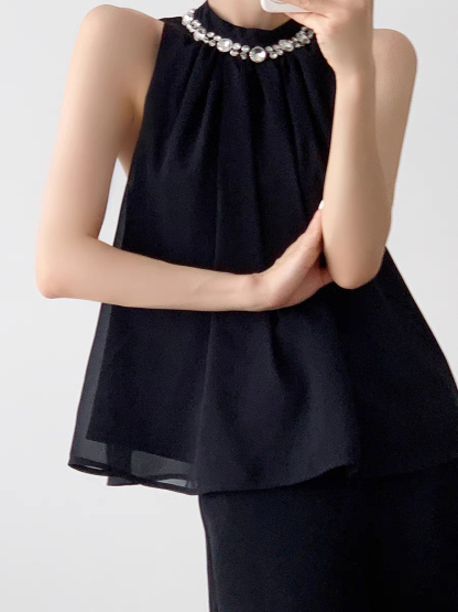 Raney Rhinestone Halter Neck Top-The Black Bow-