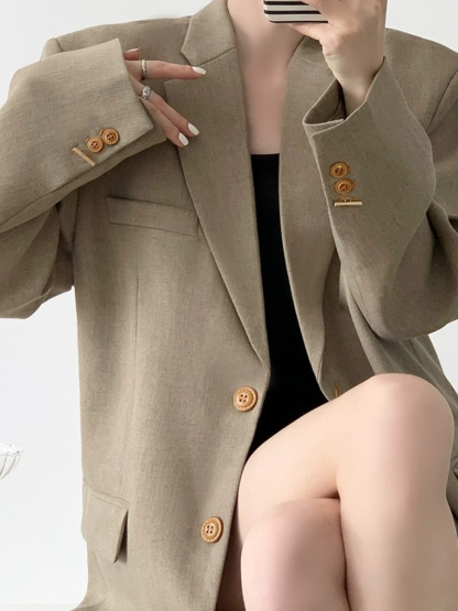 Rason Notch Lapel Collar Oversized Blazer-The Black Bow-