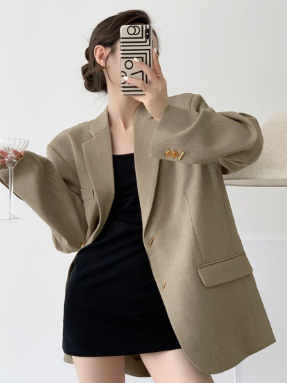 Rason Notch Lapel Collar Oversized Blazer-The Black Bow-