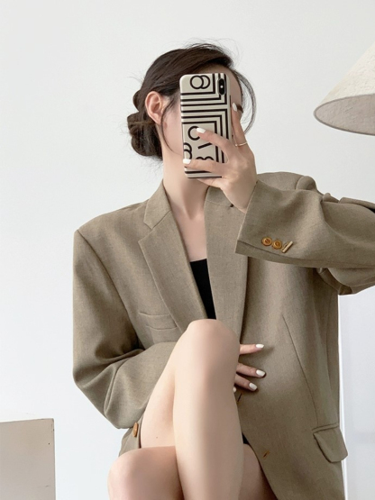 Rason Notch Lapel Collar Oversized Blazer-The Black Bow-