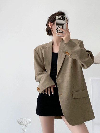 Rason Notch Lapel Collar Oversized Blazer-The Black Bow-