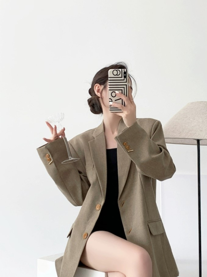 Rason Notch Lapel Collar Oversized Blazer-The Black Bow-